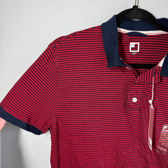 NWT JC Penny Polo Shirt Mens Large Red/Blue Striped Short Sleeve Casual - Picture 5 of 10